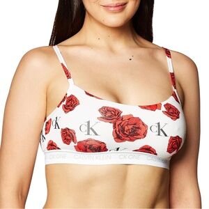CK One Calvin Klein Limited Edition Roses 🥀 Print Sports Bra - Red and White
